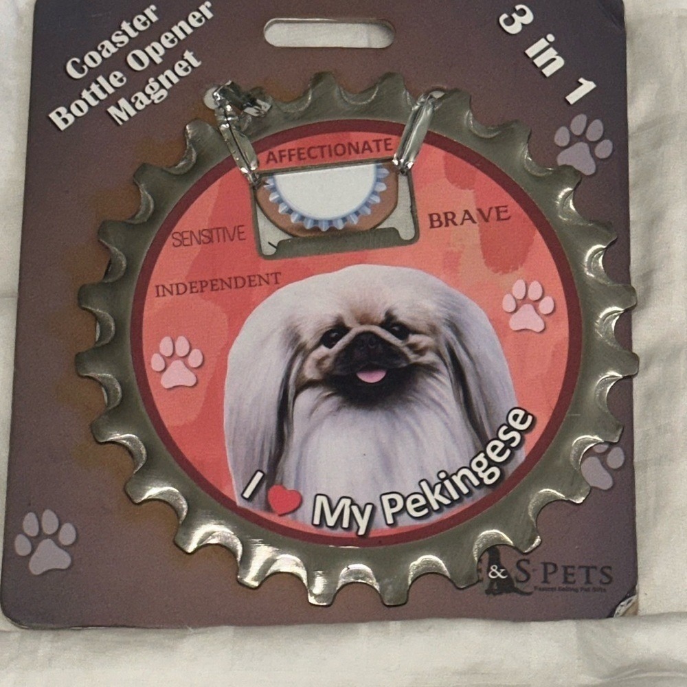 E&S Pets Pekingese 3 in 1 Coaster Bottle Opener Magnet Dog Lover Gift New